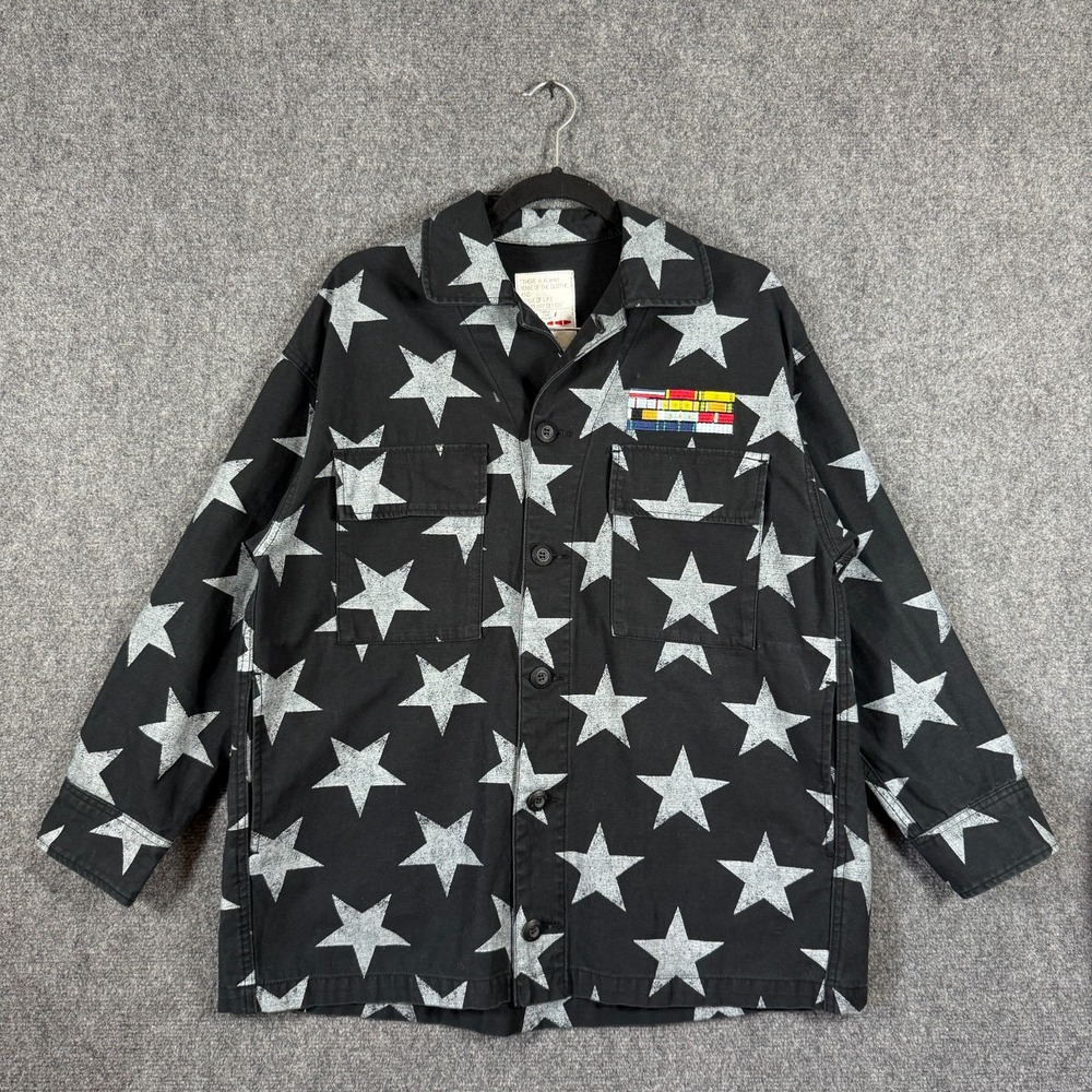 MOUSSY Japanese Brand Ribbon Bar Denim Button Jacket Military One Size Black